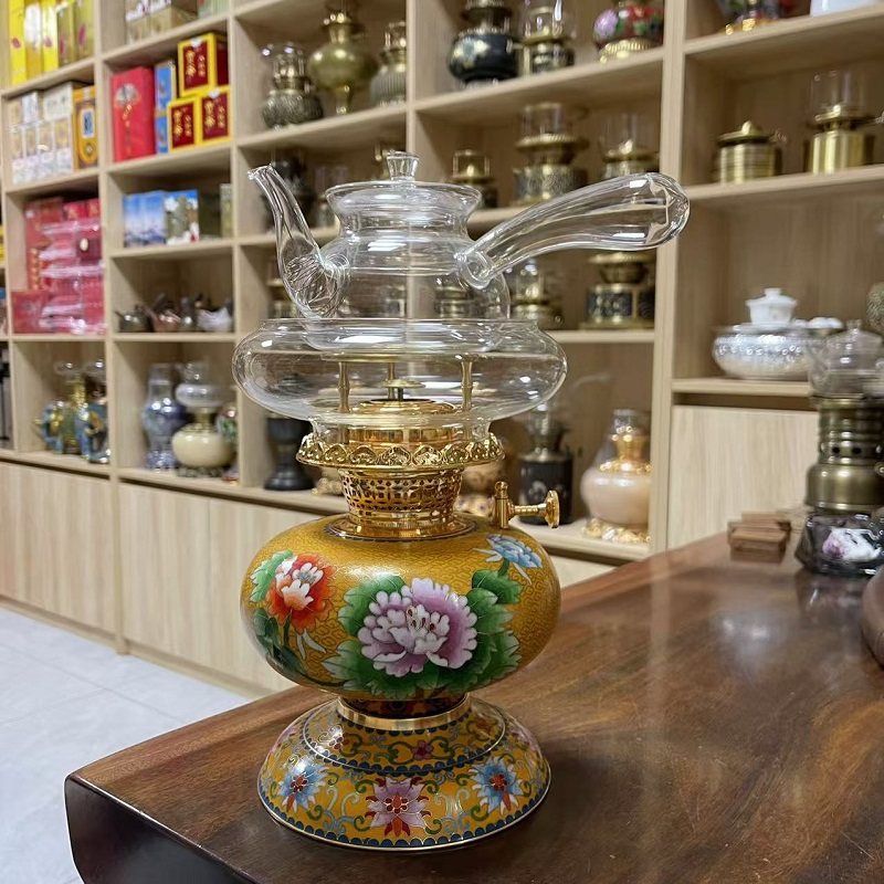 景泰蓝空气灯铜茶灯酥油煮茶铜灯煮茶炉煮茶器烧水炉复古茶艺炉