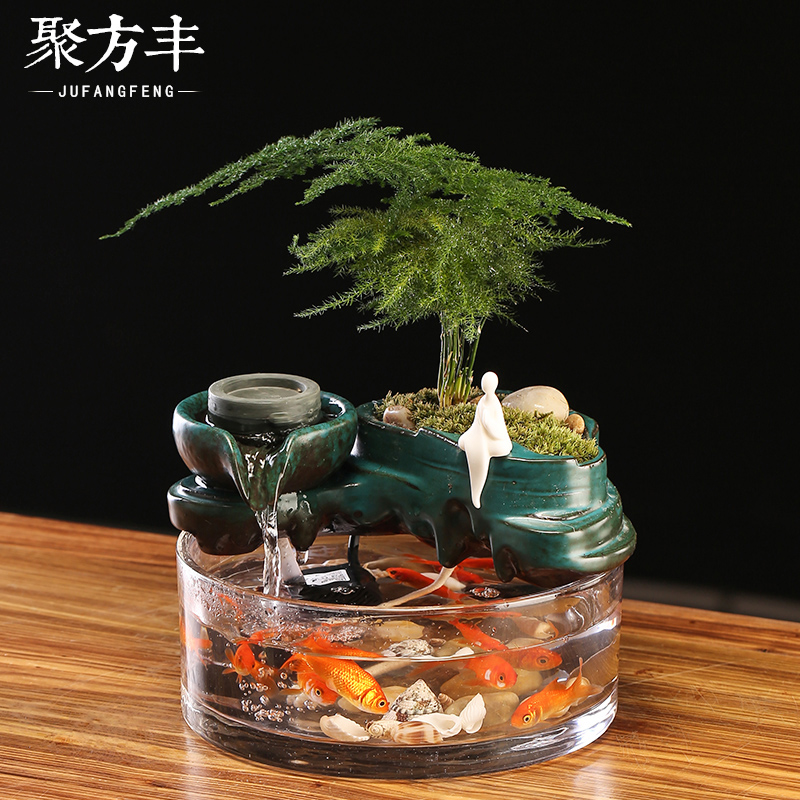 流水摆件循环水招财小鱼缸客厅创意喷泉生财办公室桌面微景观装饰