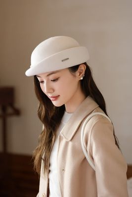 复古英伦风羊毛呢贝雷帽女秋冬厚边短檐画家帽百搭显气质时尚优雅