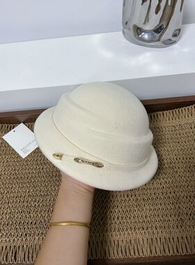 法式优雅卷边羊毛呢盆帽女秋冬时尚保暖显脸小复古渔夫帽名媛礼帽