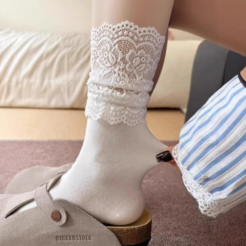 【下单立减50】仙里仙气的蕾丝中筒袜也太美了~袜子女堆堆袜Y03