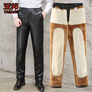加绒加厚摩托车防水防风宽松外卖骑行中年护膝男棉裤 皮裤 男士 冬季