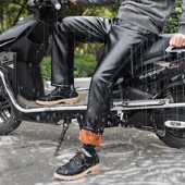 宽松直筒骑行机车防风防雨工作裤 皮裤 中老年加绒男士 皮毛一体冬季