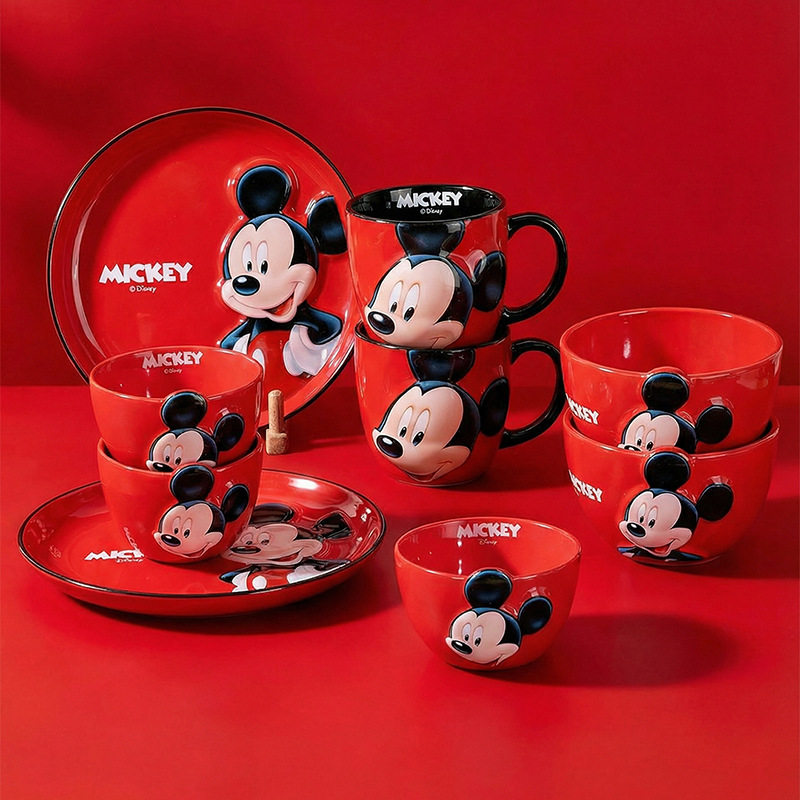 迪士尼米奇吃米饭碗漂亮的高级感红色喜庆餐具套装乔迁新结婚礼物,餐饮具,碗,淘宝优惠券,粉丝福利购,淘宝优惠卷