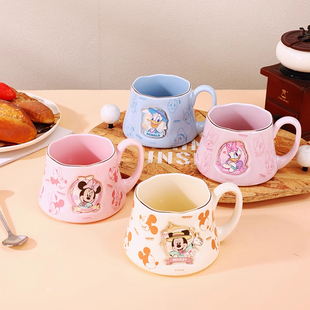 迪士尼米奇马克杯粉色陶瓷带把手喝水杯子办公室女士高颜值大容量