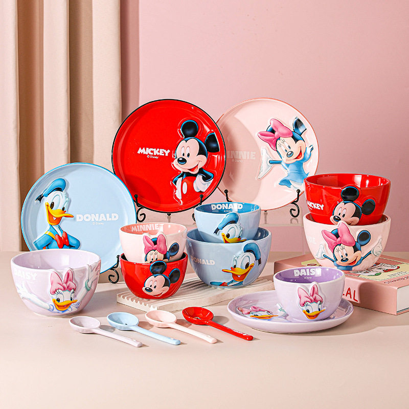 迪士尼米奇米饭碗大号汤面碗盘子杯子儿童小学生浮雕陶瓷餐具套装,餐饮具,餐具瓷器套装,淘宝优惠券,粉丝福利购,淘宝优惠卷