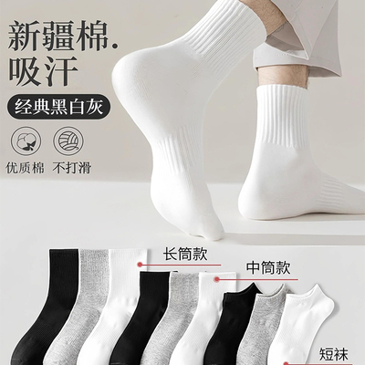 男士棉袜四季短中长筒袜透气吸汗纯色秋冬春夏季女士新疆棉袜子