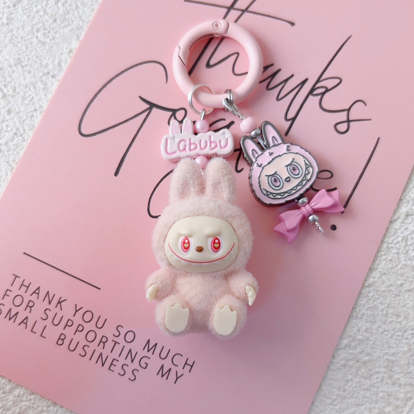 公仔搪胶LABU坐姿可爱无娃手机挂件钥匙扣手作diy汽 车挂饰