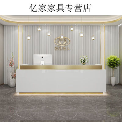 简约现代美容院吧台服装店收银台轻奢公司前台桌接待台理发不锈钢