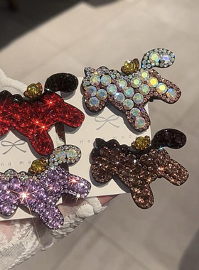 韩版新年满钻元宝小马发夹高级感侧边发卡发饰个性时尚彩钻小发夹