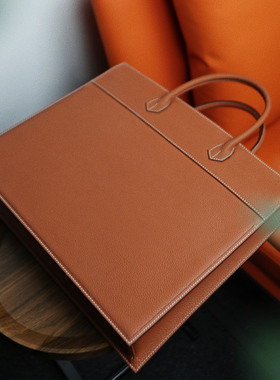 HIBBERS原创设计男士硬朗风格牛皮横款手提公文包真皮商务铂金包