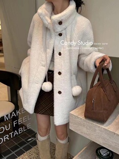 糖果Candy 立领皮草毛毛外套女秋冬季加厚小个子皮毛一体毛绒大衣