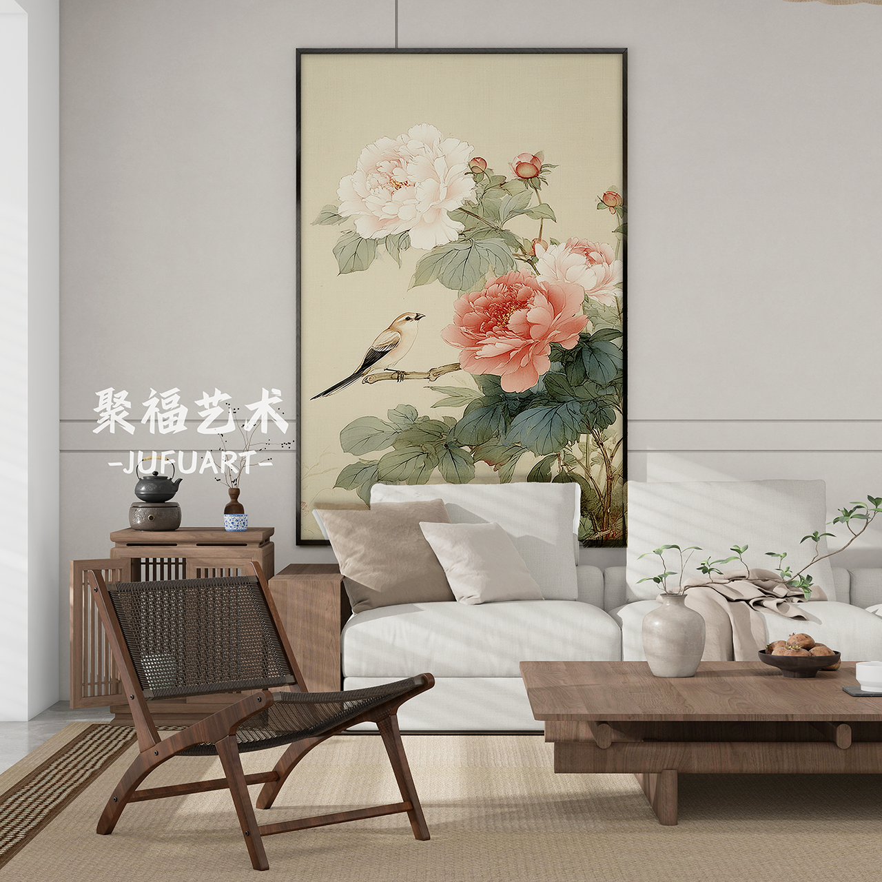 富贵吉祥客厅玄关装饰画牡丹壁画客厅背景墙挂画中式风格宋代美学图片