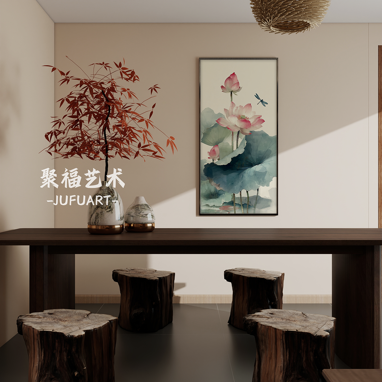 荷塘月色客厅玄关装饰画荷花壁画客厅背景墙挂画中式风格宋代美学图片
