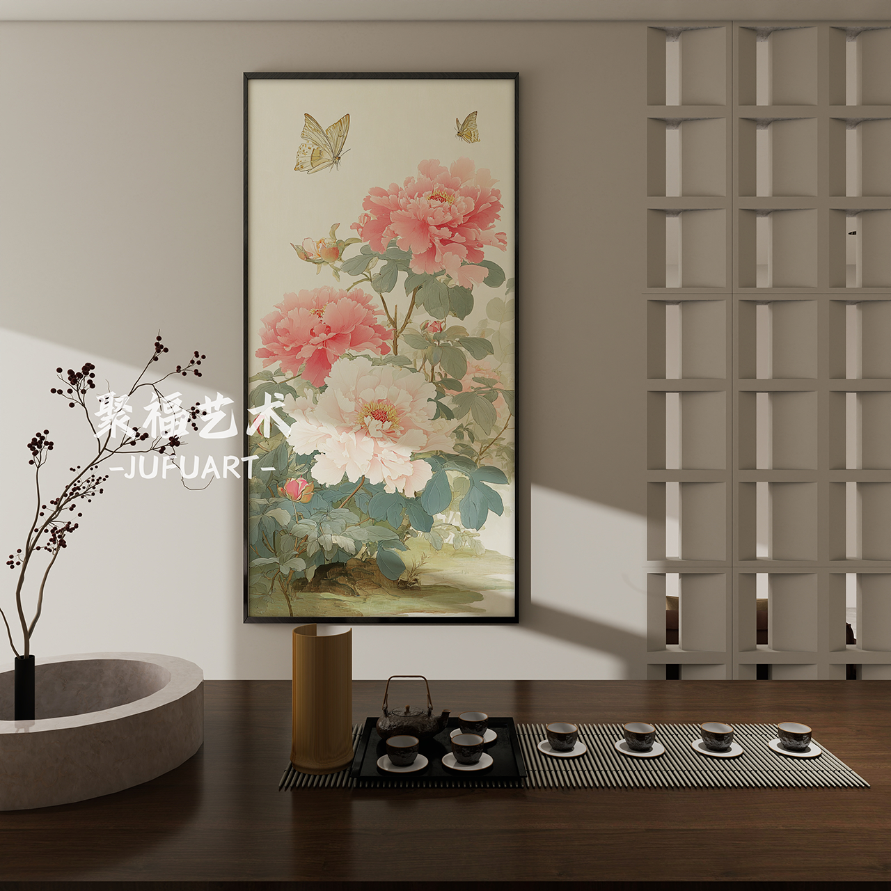 花开富贵客厅玄关装饰画粉色牡丹花壁画沙发客厅背景墙挂画图片