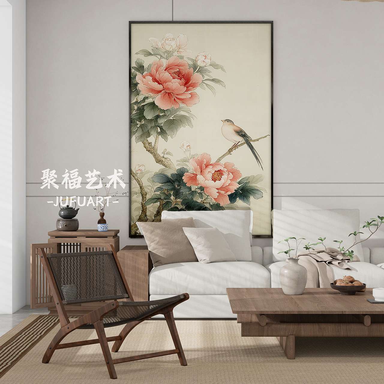富贵吉祥客厅玄关装饰画牡丹壁画客厅背景墙挂画中式风格宋代美学图片