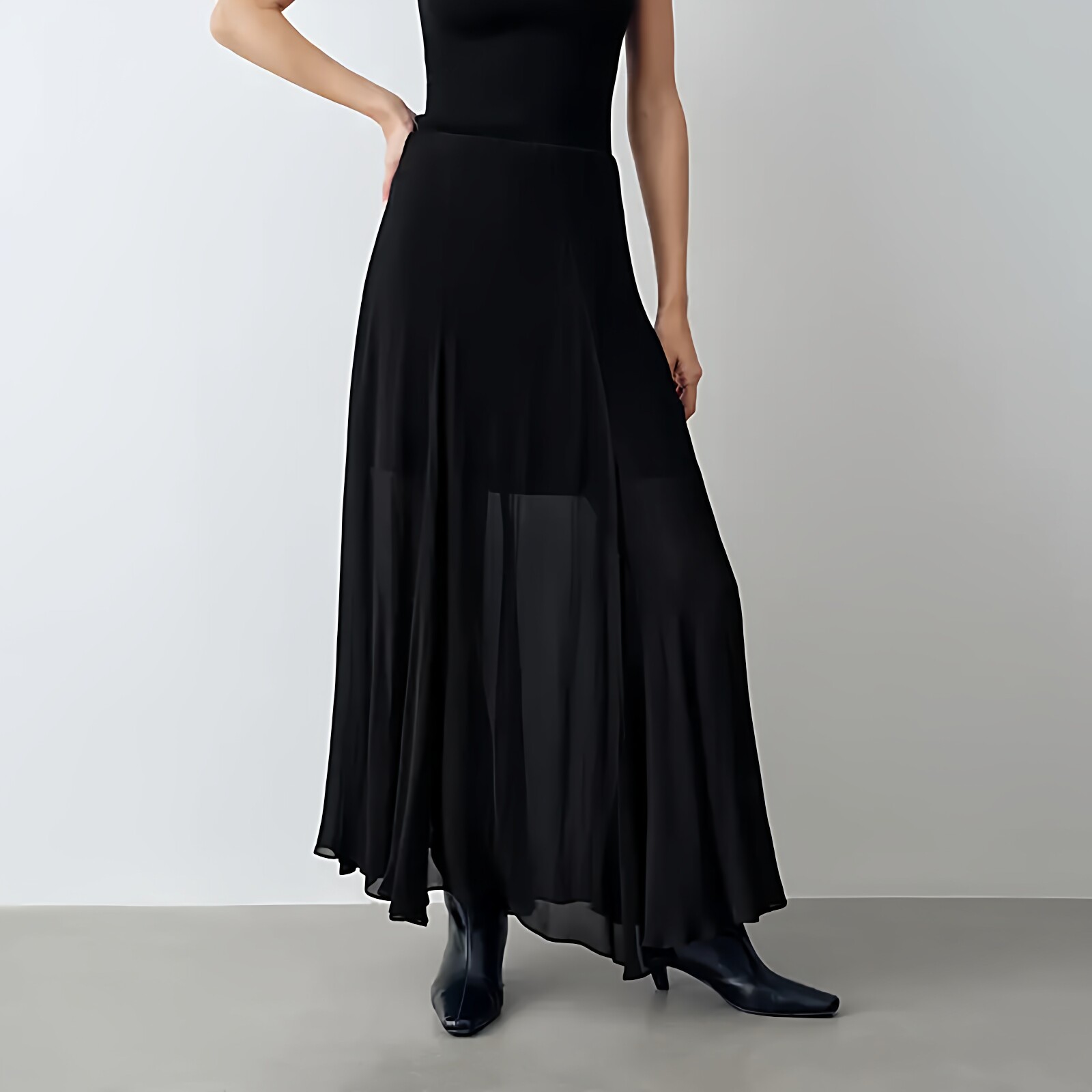 艾诺丝同款2026春新款黑色高腰不规则裙摆显瘦A字半身裙女351170