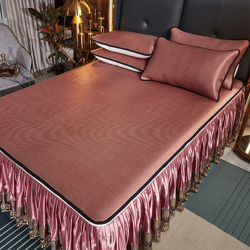 HIGH-END BED SKIRT ICE RATTAN MAT THREE-PIECE SUMMER ICE SILK MAT FOLDABLE AIR CONDITIONER STRAW MAT TO SLEEP NAKED 1.8M BED
