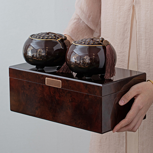 高档木盒茶叶包装盒空礼盒半斤装红茶绿茶礼盒空盒陶瓷密封存茶罐