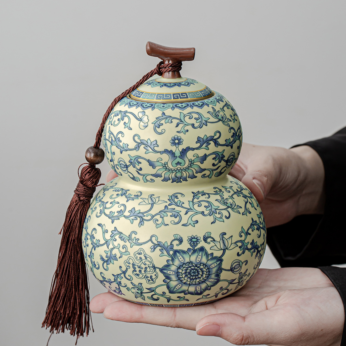 高档汝窑青花茶叶罐陶瓷茶罐精致