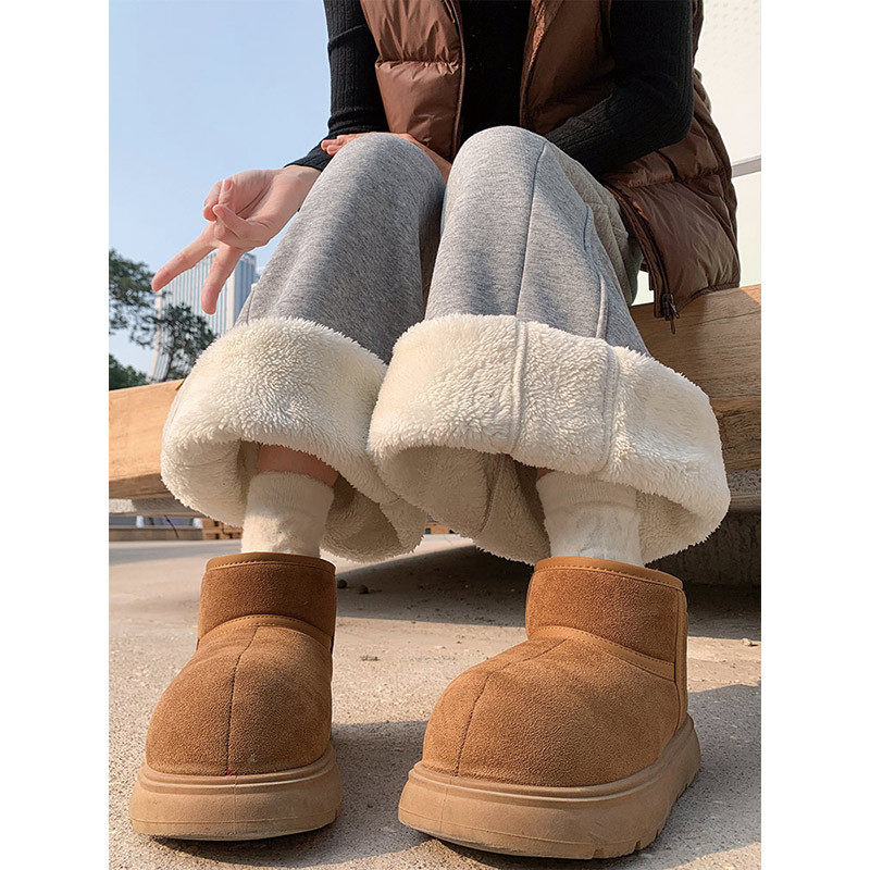 羊羔绒浅灰色加绒微喇裤女2025秋冬新款加厚保暖棉裤运动两穿卫裤