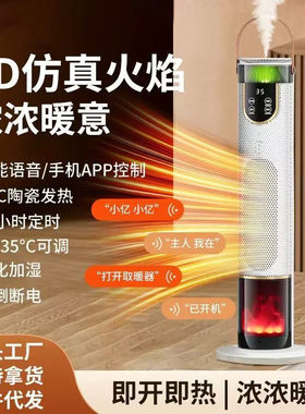 仿真火焰取暖器加湿语音暖风机浴室速热立式电暖气省电跨境