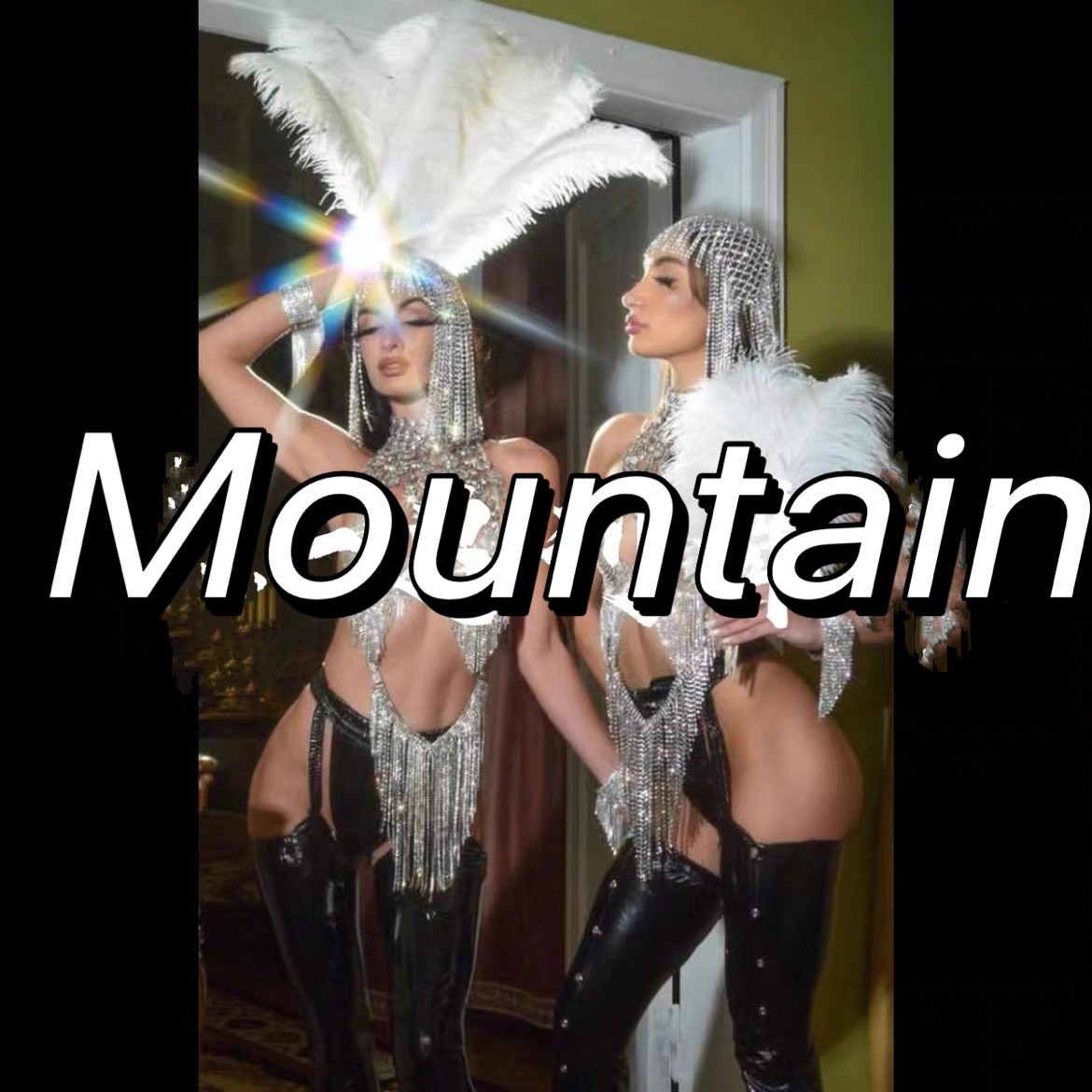 定制演出服满钻比基尼夜店酒吧白色羽毛大气性感舞队gogo女