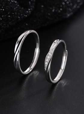 S999纯银共度爱河情侣戒指 韩系简约轻奢足银情人节时尚镶嵌对戒