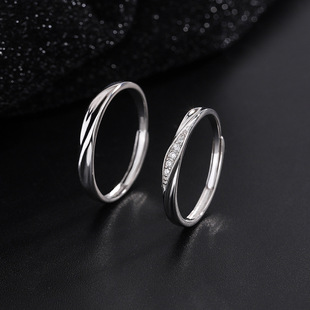 S999纯银共度爱河情侣戒指 韩系简约轻奢足银情人节时尚镶嵌对戒