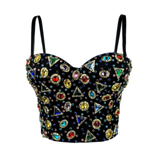 欧美复古彩钻亚克力鱼骨胸衣外穿大胸显小抹胸感外穿吊带