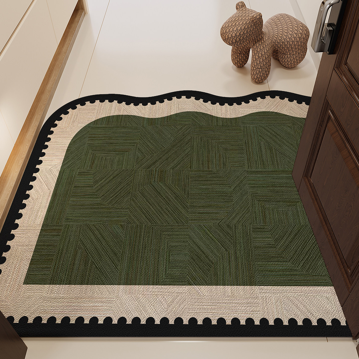 高级感中古风入户门地垫绿色门口进门耐脏脚垫玄关专用可裁剪地毯,居家布艺,入户地垫,淘宝优惠券,粉丝福利购,淘宝优惠卷