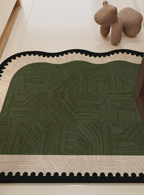 高级感中古风入户门地垫绿色门口进门耐脏脚垫玄关专用可裁剪地毯