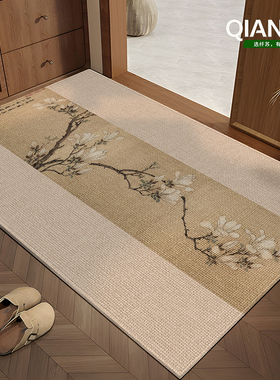 入户门地垫新款门垫门口地毯高级脚垫黄色中式防滑免洗可裁剪耐脏