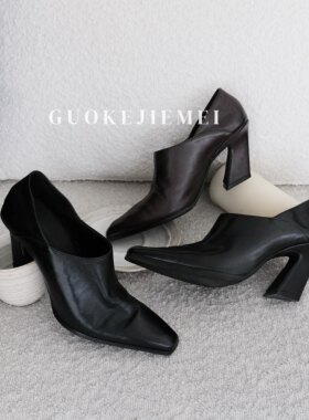 【GUOKEJIEMEI】7cm超模鞋重工水洗真皮法式设计博主穿搭时装单鞋