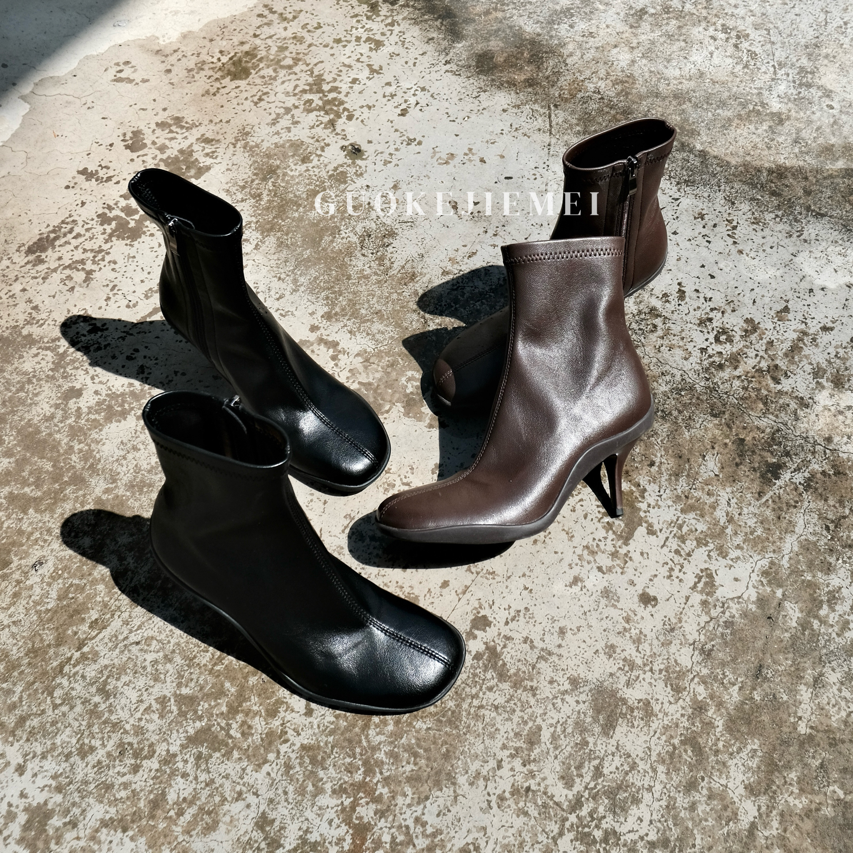 【GUOKEJIEMEI】5cm/8cm极简欧美风显瘦百搭高跟运动底弹力瘦瘦靴