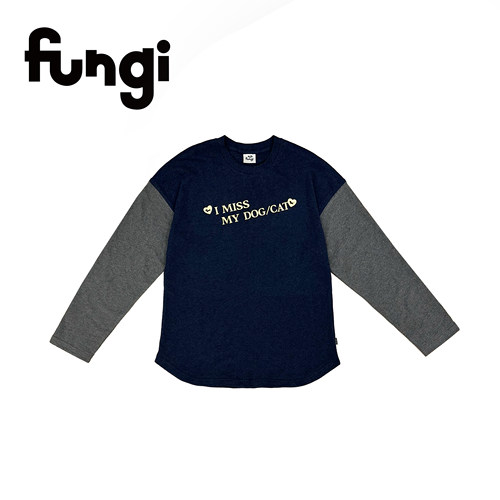 官方Fungi*i miss my dog/cat系列拼接印花长袖体恤*