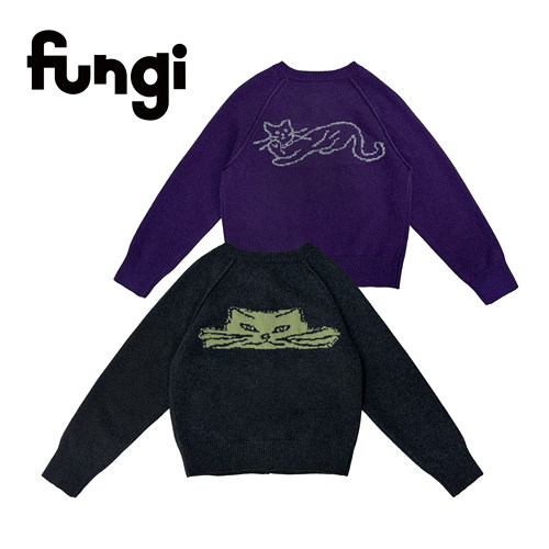 官方Fungi*后背提花小猫羊毛开衫针织毛衣*
