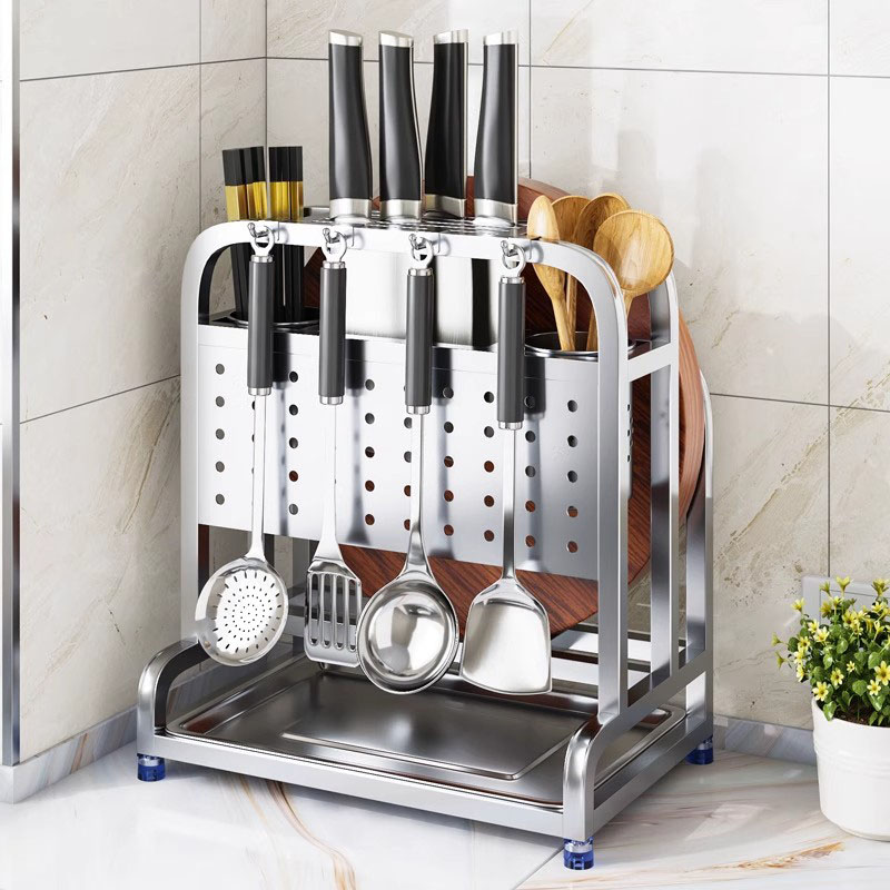 日本进口优选304不锈钢刀架置物架厨房多功能刀具台面一体收纳架