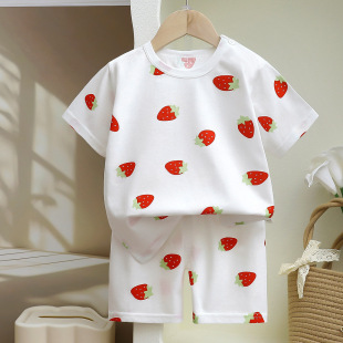男童A类纯棉T恤家居服女宝宝半袖 2026夏款 套装 短裤 睡衣薄 儿童短袖