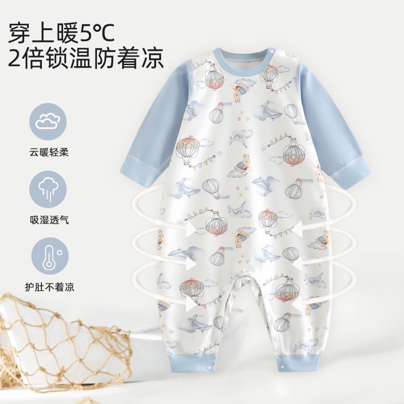 宝宝睡袋单层全纯棉儿童家居衣服秋四季通用婴幼儿连体睡衣爬爬服