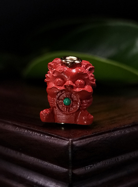 2023朱砂铜镶嵌吞金兽小狮子红色本命年散珠手串吊坠DIY配饰