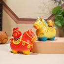 可爱唐三彩小胖马玩偶生肖马吉祥物车载桌面红色马到成功招财摆件