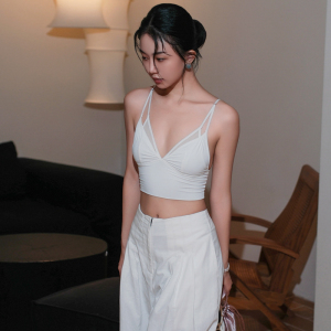MOONA 性感双层网纱白色吊带背心女薄款无胸垫裸感打底美背胸衣