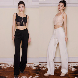 抽绳休闲运动裤 女低腰秋冬显瘦直筒修身 空气层棉白色卫裤 月影集