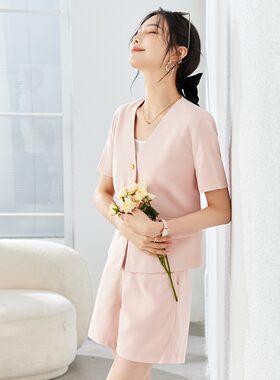 2026新款小香风西装外套女夏薄款高级感小个子短袖短裤西服套装