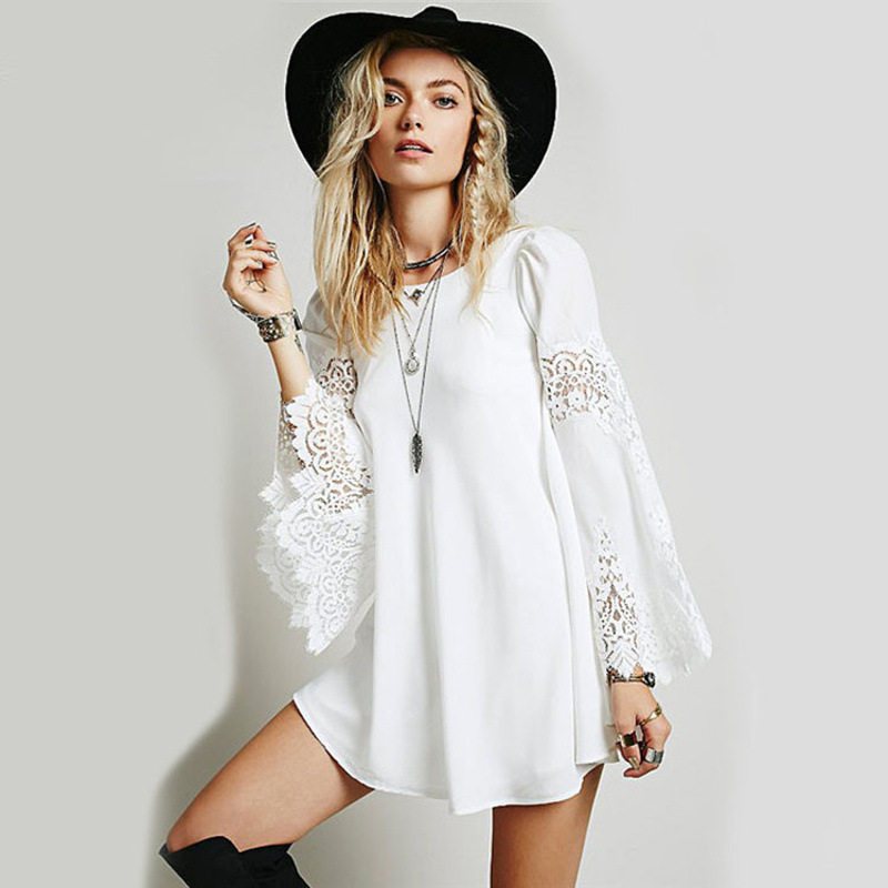 Women's Lace Patchwork Casual Long Sleeve Chiffon Dress在类目 女装/女士精品, 连衣裙中 - 来自Buy2taobao.com提供专业的淘宝代购服务