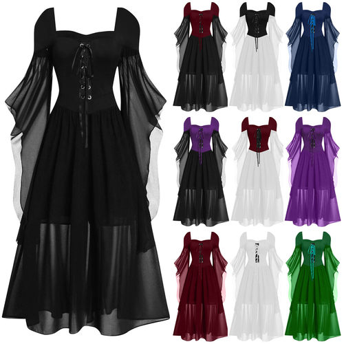 Renaissance Costume Women Halloween Medieval Witch Dress