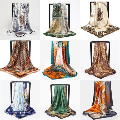 Women 35'' Satin Square Head Scarf Silk Feeling Headscarf