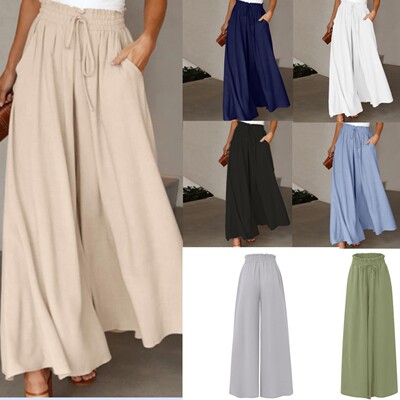 Women Wide Leg Pants Flowy Summer Beach Pants 长款阔裙裤女