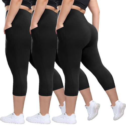 Women Capri Plus Size Leggings with Pockets Tummy Yoga Pants